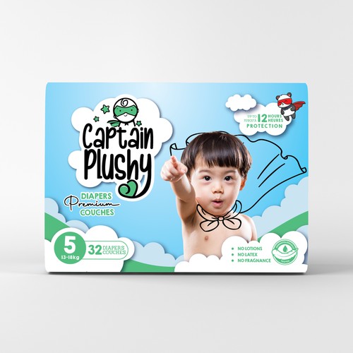 Packaging for playful baby diapers brand Design by Sandra Milan