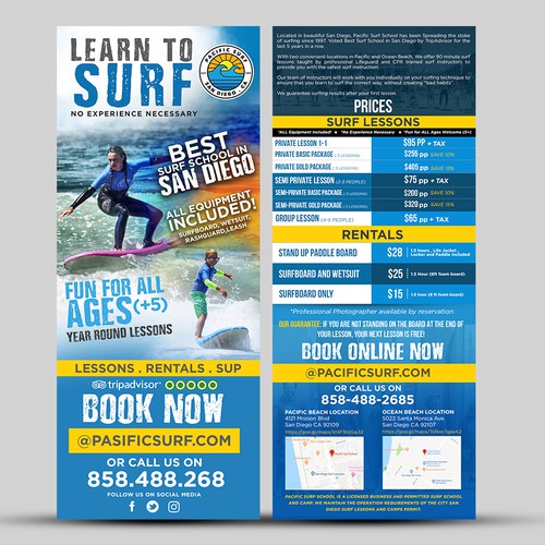 Rack card design for surf school --will be in hotels, surf shop etc, concurso  Cartão postal, flyer ou impresso