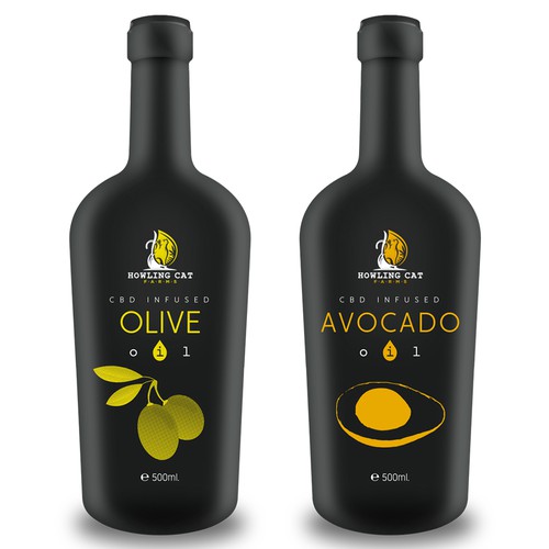 **Design labels for  CBD infused olive and avocado oil bottles for Howling Cat Farms!**