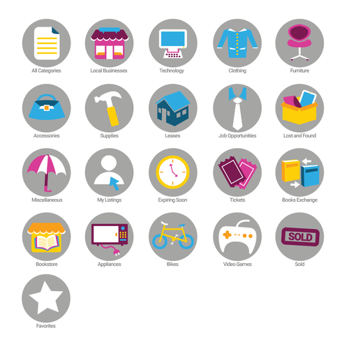 Category icons package for a classified website, concurso Ícone ou botão