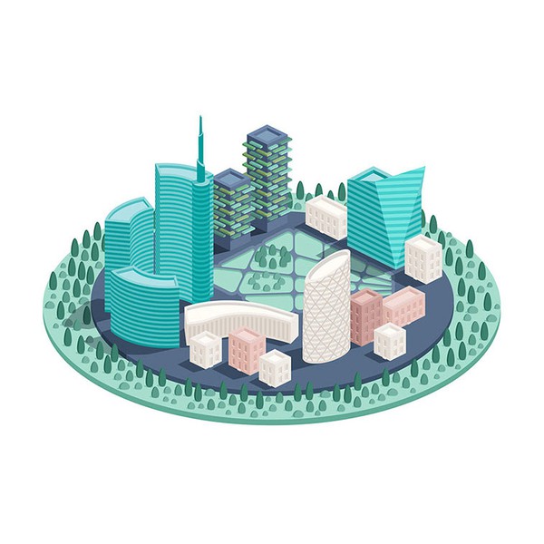 Design by Ordnassela titled "Personal project | isometric illustration of new district in Milan"