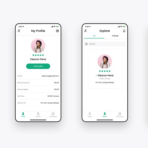 A fresh/modern/progressive styled video-calling app Design by LX2