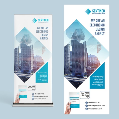 Design of a roll-up banner for a trade-fair introducing our Electronic Design Agency! Design by Divergentnic