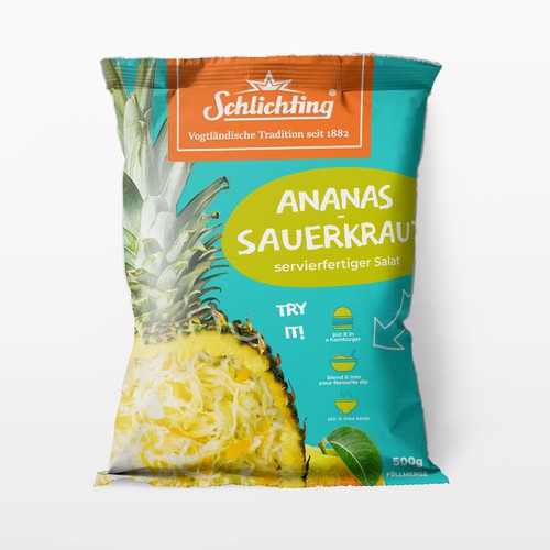 Stayin alife - Refresh an old fashion package for Salad with Sauerkraut, Pineapple and Apple-ontwerp door gingko