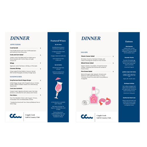 Cripple Creek Menu Design Design by Yumi Lee