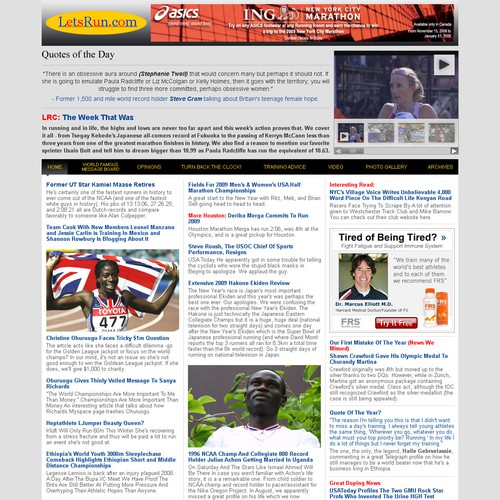 LetsRun.com Homepage Re-Design/Cleanup Diseño de Shearyadi