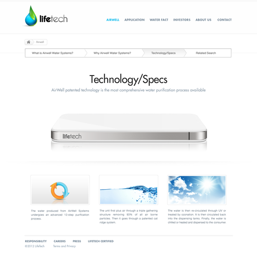 New website design for LifeTech: We turn air into drinking water. Design by Creative Zeune