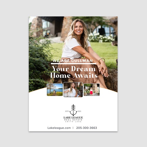 Need a full page magazine ad transitioning a new real estate company into town Design by Designer Group