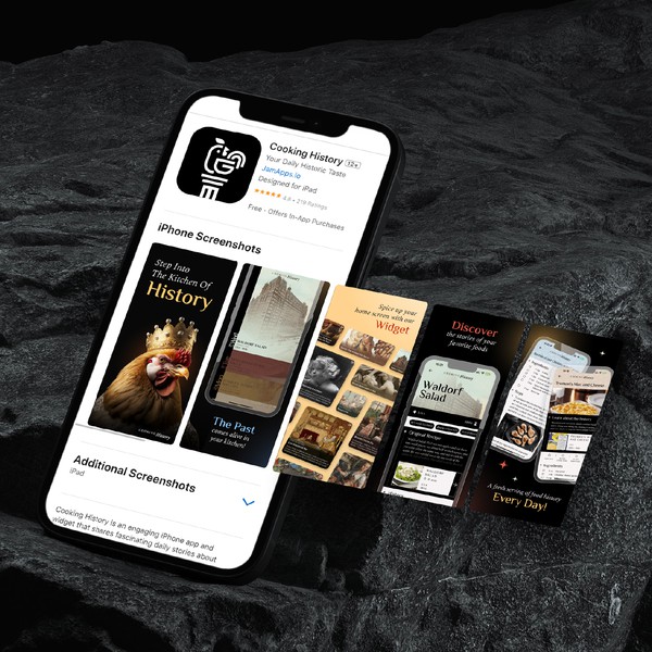 Cooking History App Screenshots Design