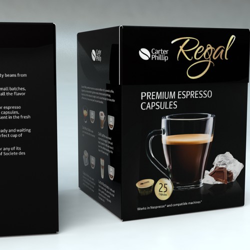 Design an espresso coffee box package. Modern, international, exclusive. Design by Coshe®