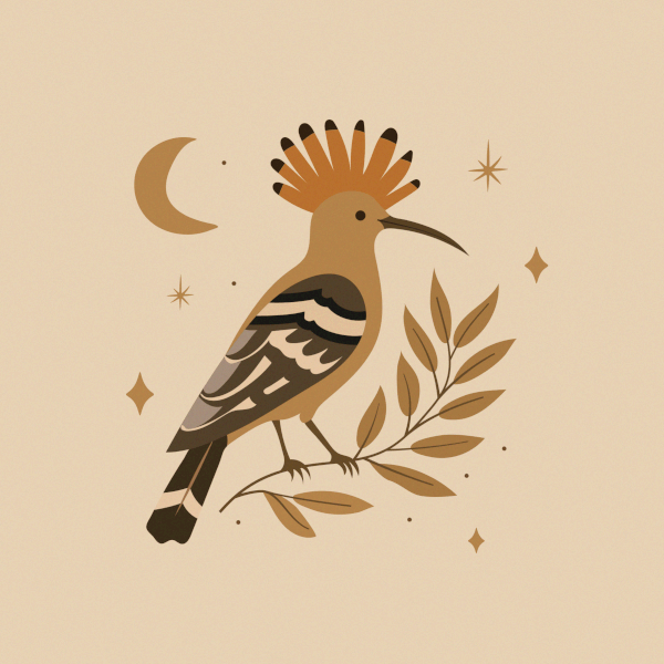 Sacred Hoopoe Bird Among Moon and Stars