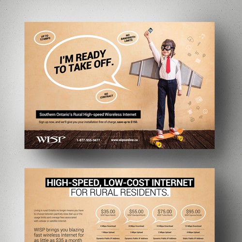 Create a stunning and mind blowing new marketing postcard for our Rural Internet Service Design by Adwindesign