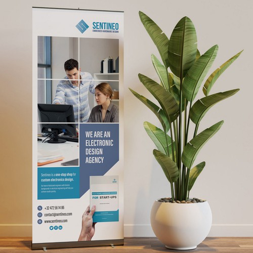Design of a roll-up banner for a trade-fair introducing our Electronic Design Agency! Design by BrainStorm.
