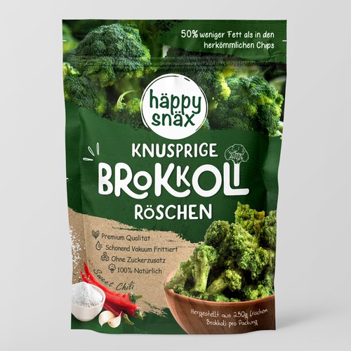 Verpackungsdesign für Doypack Gemüsechips: Vakuum frittierte Brokkoli Chips Design by Creative Selection