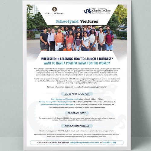 One page flyer for program that supports teen entrepreneurs Design by FuturisticBug