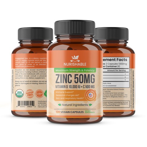 We need a "beautiful bottle label" for Zinc and Vitamin D3 supplement - Redesign Design by Designlifelk