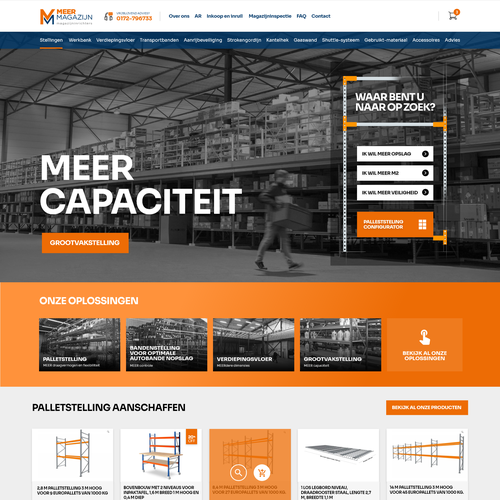 Creative website templates for a leading pallet racks company_ Meermagazijn Design by ChickenDinner