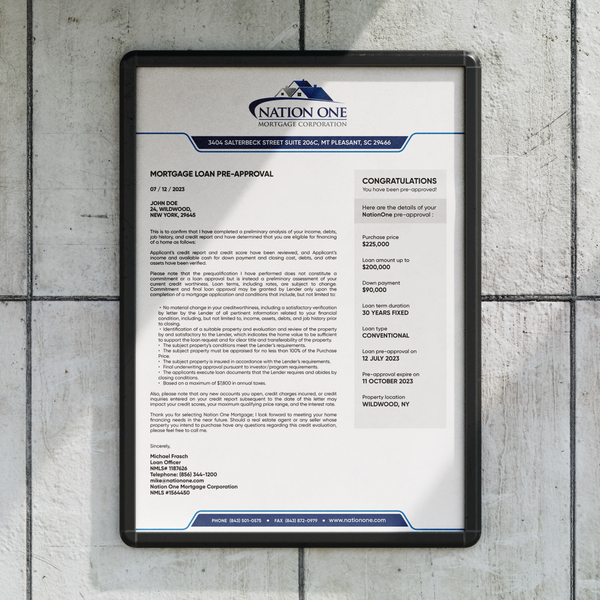 Design by Jinjala titled "Mortgage Pre-Approval Letter"