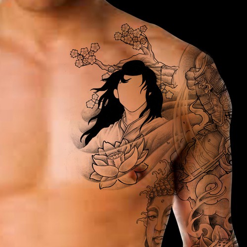 asiatisches S/W-Tattoo /  black&white tattoo asian style Design by INKSPITJUNKIE