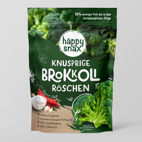 Verpackungsdesign für Doypack Gemüsechips: Vakuum frittierte Brokkoli Chips Design by Creative Selection