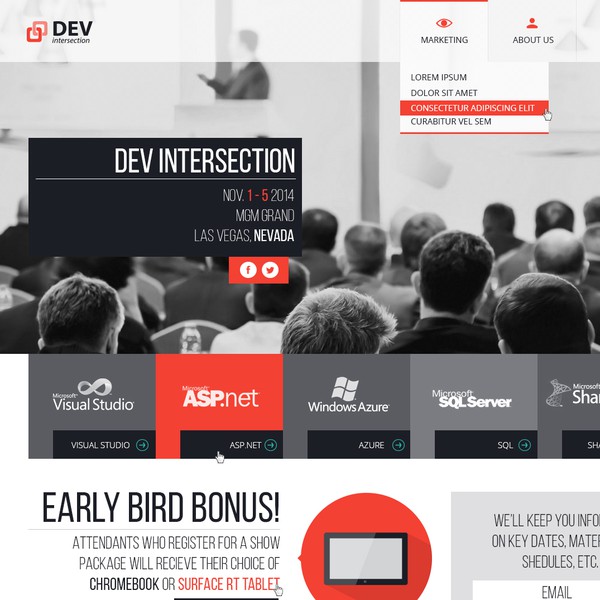 Create a front end landing page to a well known conference!