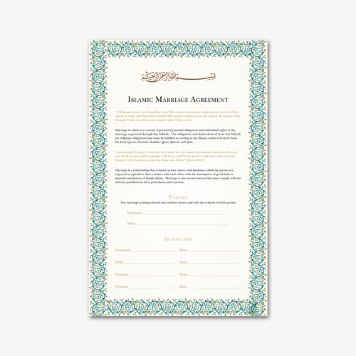Design A Beautiful Islamic Marriage Agreement Document Template