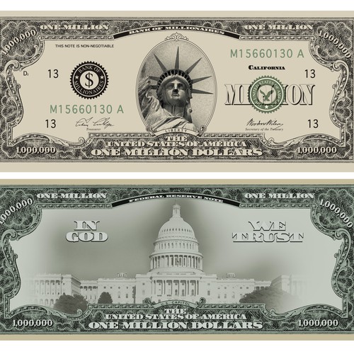 Simulated U.S. One Million Dollar Bill Design by Mencolinu