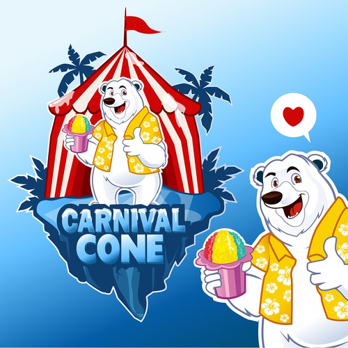 Hawaiian shave ice polar bear on iceberg by circus tent Design by Rozie'sDesign™