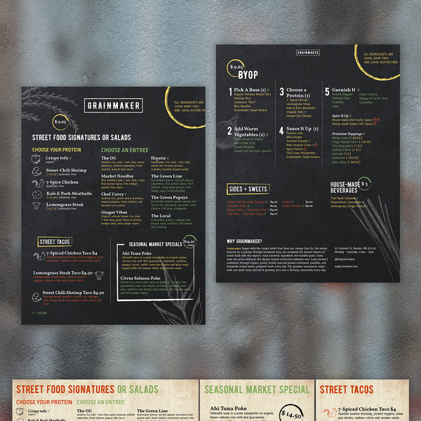 Menu card and panel design
