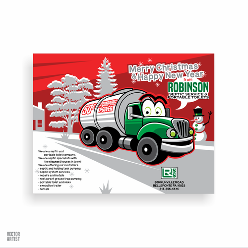 Fun Septic and Portable Toilet company holiday card design Design by VectorArtist