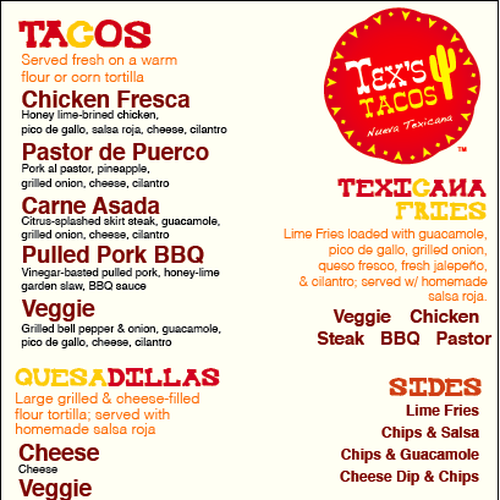 Tex's Tacos (food truck) - fun & creative menu design | Illustration or ...