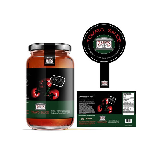 Create a modern upscale label for a jarred tomato sauce line Design by _Nora_