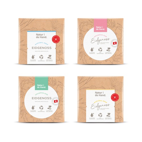 Eye-catching, trendy and environmentally friendly packaging for shampoo bar and natural soap produce Design by AbundanceGraphic