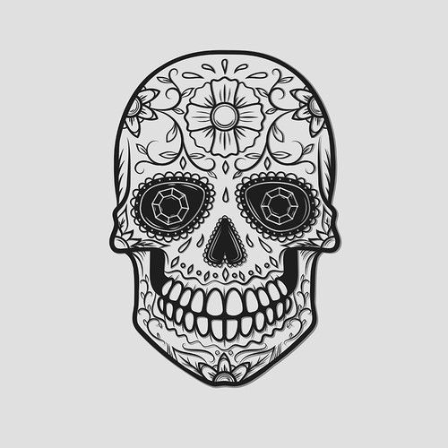 Design a rad Day of the Dead skull to be engraved on metal wallets Réalisé par Judgestorm