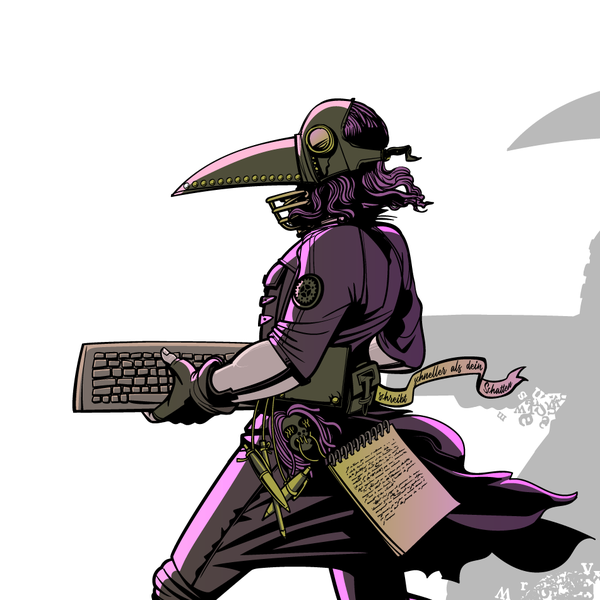 Design by RXF titled "The author of novels who writes faster than her own shadow."