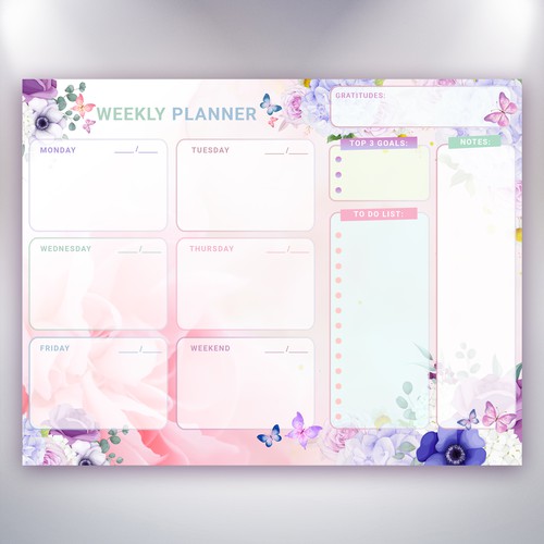 Design a weekly planner template with graphical elements. Design by Rav Astra