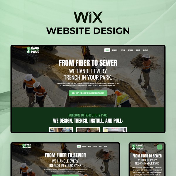 Wix one page scrolling website design for RV park utility & construction company in texas, US
