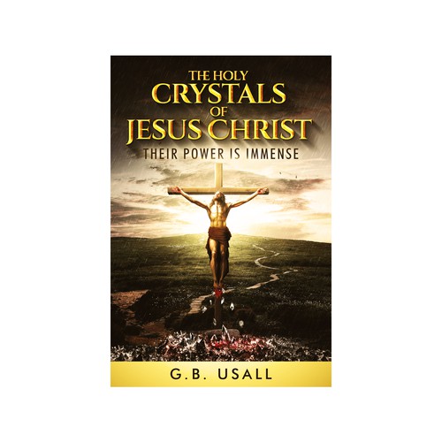 Jesus on the cross with his blood transforming crystals beneath the cross. Design by tukoshimura