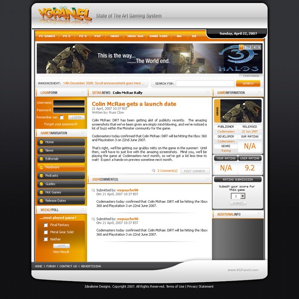 Design by mrpsycho98 titled "VGPanel Gaming Site Template"