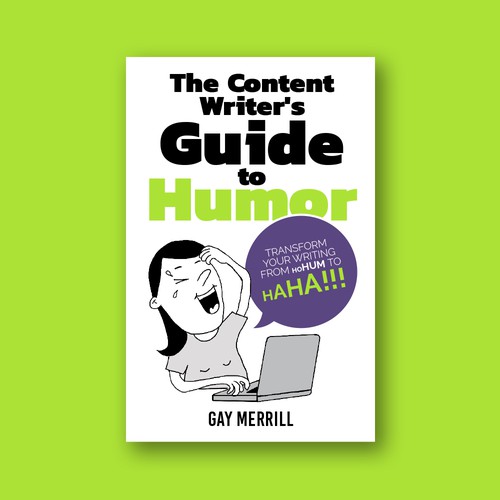 Design a fun book cover for a guide on humor techniques for content writers Design by whoswho