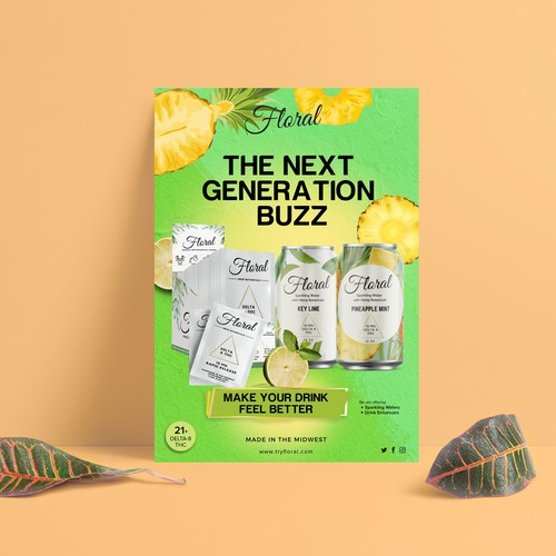 Design Promotional Signage for New Product Launch in US Convenience Store Chain (Floral Beverages) Design by Designer Group