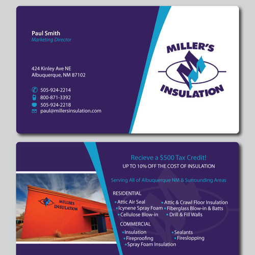 Business card design for Miller's Insulation Design by cheene