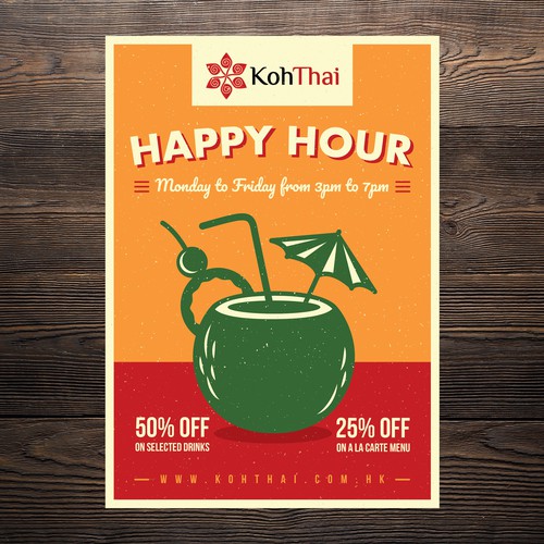 Happy Hour Poster for Thai Restaurant Réalisé par Iris Design