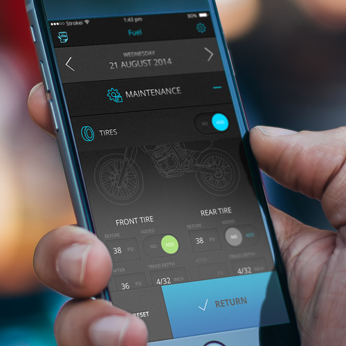 Design the first 3 screens of a new motorcycle note taking app! Design by Eugene Dobrik