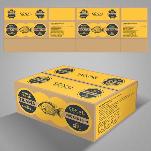 TILAPIA MASTER CARTON WITH YELLOW BACKGROUND Design by WolfBell