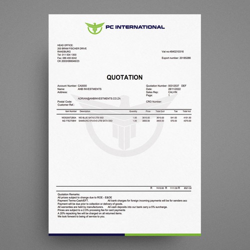 Given logo to be added to quotation to enhance brand appeal Design by Galaxiya