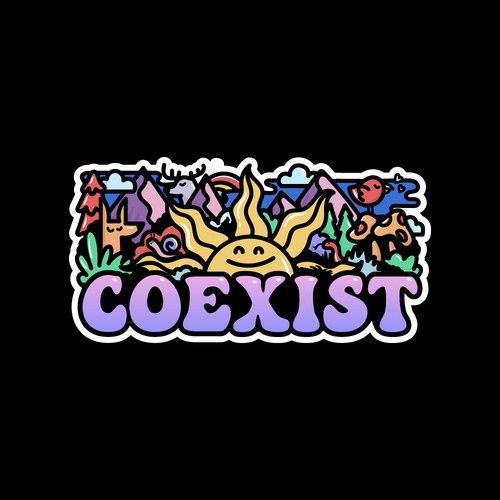 NEED FUN AND COLORFUL "COEXIST" STICKER ILLUSTRATED Design by Wanderline