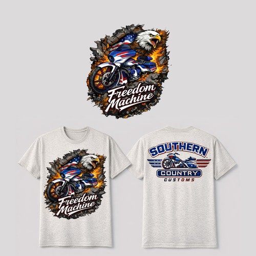 "Freedom machine, motorcycle cartoon T-shirt" ganador 
