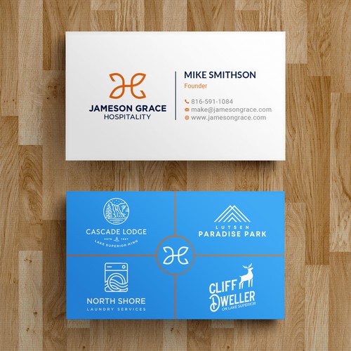 Create a modern and clean business card for a parent company with 4 subsidiaries Design by Roni_