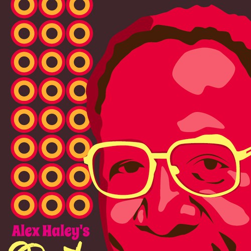 Create a 1970s retro book cover for biography of Alex Haley, author of "Roots." Design by Sergheiev